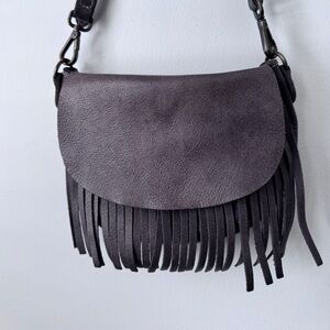 Roots Leather Fringe Small Crossbody Bag - Purple